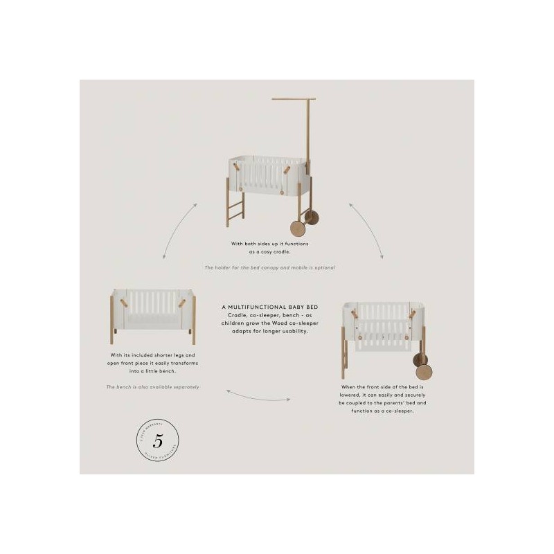 Minicuna de colecho Wood y Kit dosel Oliver Furniture White/Oak Minicuna de colecho Wood y Kit dosel Oliver Furniture White/Oak