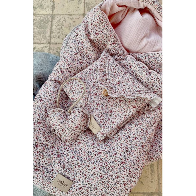 Saco para capazo con capucha Lily bambula rosa La Giraffa Bianca e Blu Saco para capazo con capucha Lily bambula rosa La Giraffa Bianca e Blu
