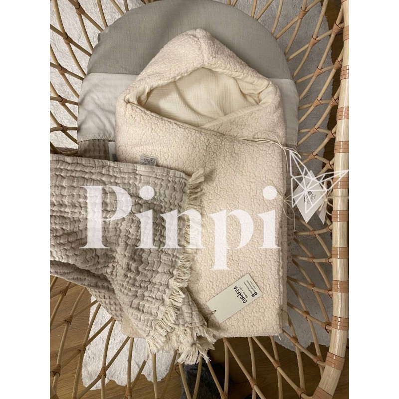 Saco para capazo capucha Borreguito/bambula La Giraffa Bianca e Blu Saco para capazo capucha Borreguito/bambula La Giraffa Bianca e Blu