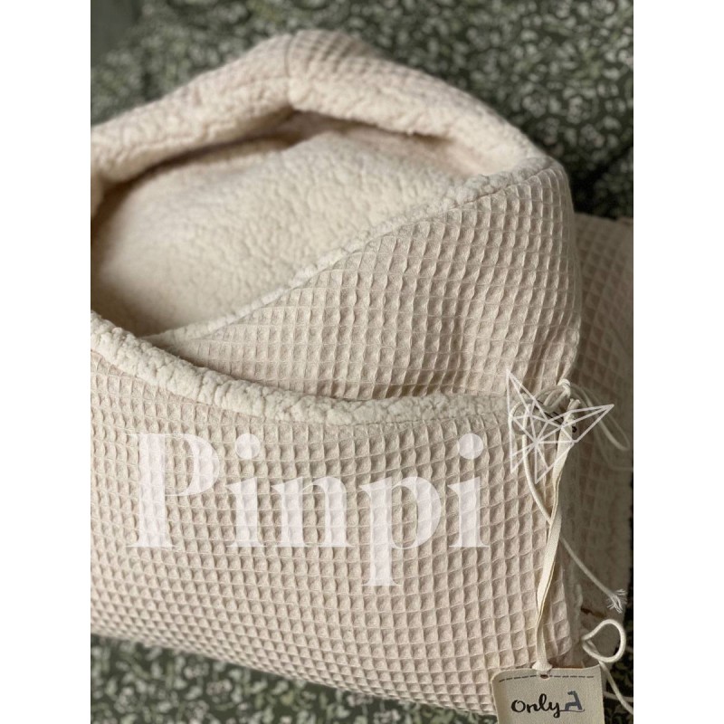 Saco capazo capucha Gofre Beig interior borreguito La Giraffa Bianca e Blu