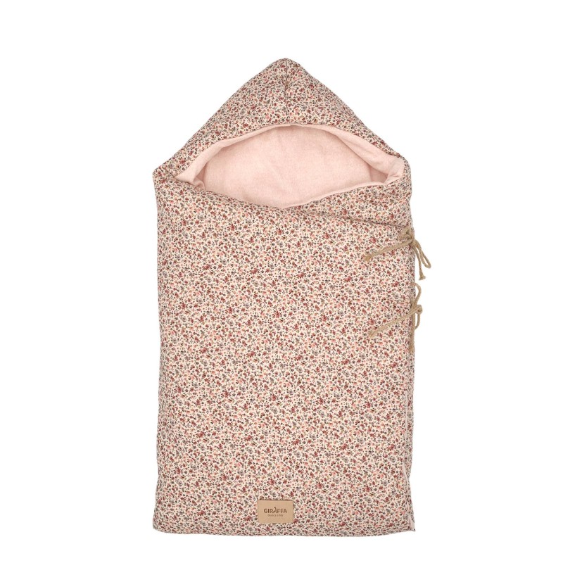 Saco para capazo con capucha Lily interior punto rosa La Giraffa Bianca e Blu