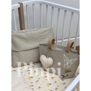 Bolsa Two Tulip Lino Beige La Giraffa Bianca e Blu Bolsa Two Tulip Lino Beige La Giraffa Bianca e Blu
