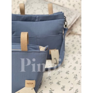 Bolsa Two Tulip Lino Beige La Giraffa Bianca e Blu Bolsa Two Tulip Lino Beige La Giraffa Bianca e Blu