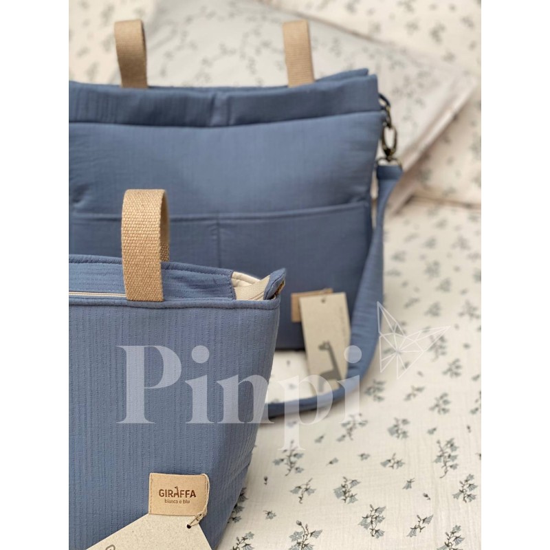 Bolsa Two Tulip Lino Beige La Giraffa Bianca e Blu Bolsa Two Tulip Lino Beige La Giraffa Bianca e Blu