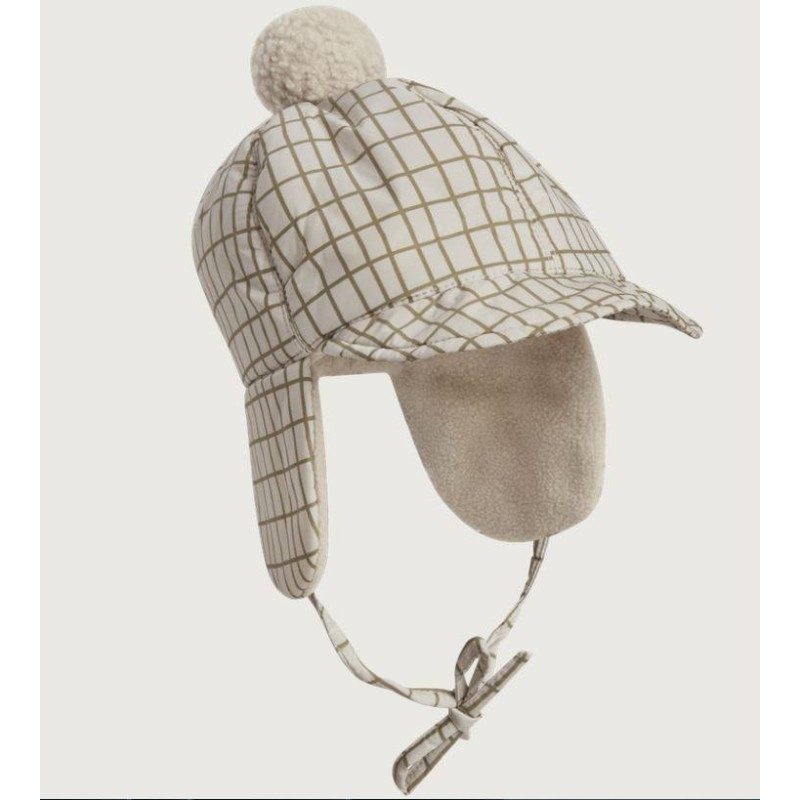 Gorro con visera impermeable y forro polar Checks Olive