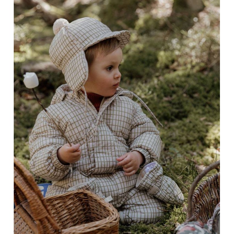 Gorro con visera impermeable y forro polar Checks Olive