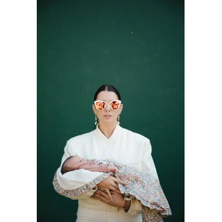 Toquilla Emily flores volante bambula La Giraffa Bianca e Blu Toquilla Emily flores volante bambula La Giraffa Bianca e Blu