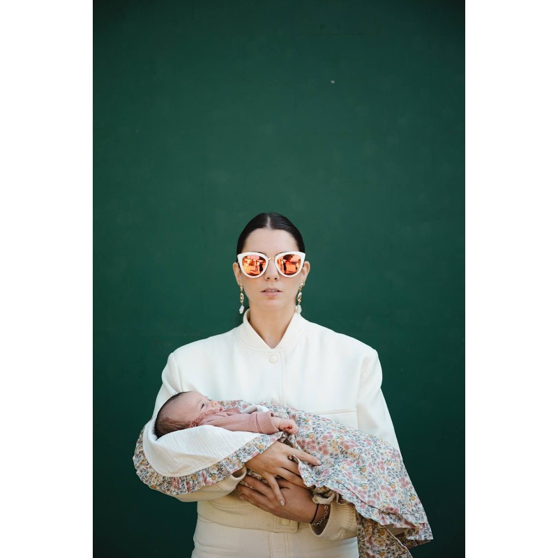 Toquilla Emily flores volante bambula La Giraffa Bianca e Blu Toquilla Emily flores volante bambula La Giraffa Bianca e Blu