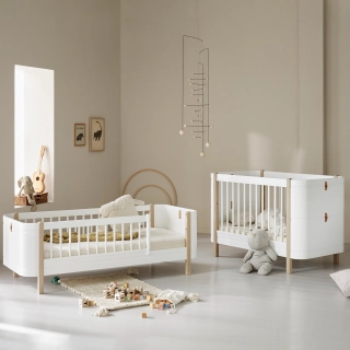 Cuna convertible en cama Wood Mini+ White/Oak Oliver Furniture | Pinpi 123