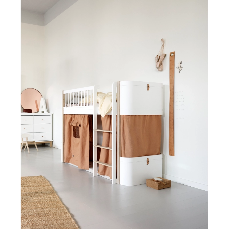 Cama Elevada Wood Mini+ Junior Oliver Furniture 68*162* White/Oak Cama Elevada Wood Mini+ Junior Oliver Furniture 68*162* White/Oak
