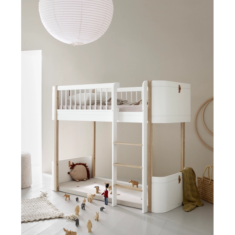Cama Elevada Wood Mini+ Junior Oliver Furniture 68*162* White/Oak Cama Elevada Wood Mini+ Junior Oliver Furniture 68*162* White/Oak